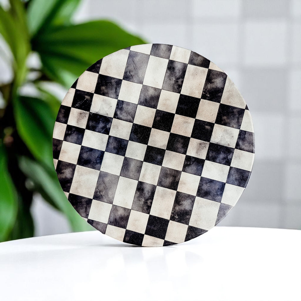 heat resistant ceramic coasters courtly check black white checkered luxury floral pattern cork back table